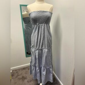 Sim & Sam Gray and White Strapless Sundress with Tiered Skirt.  Cottagecore,